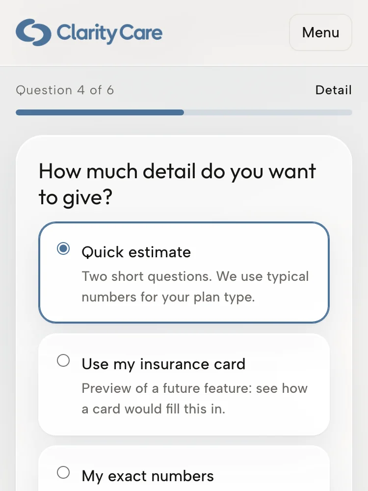 Survey question 4 of 6, how much detail you want to give, with Quick estimate selected.